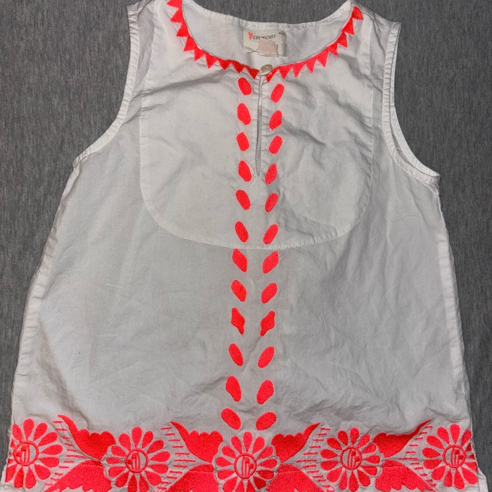 Crew cuts girls size 7 sleeveless white tunic with orange embroidery.